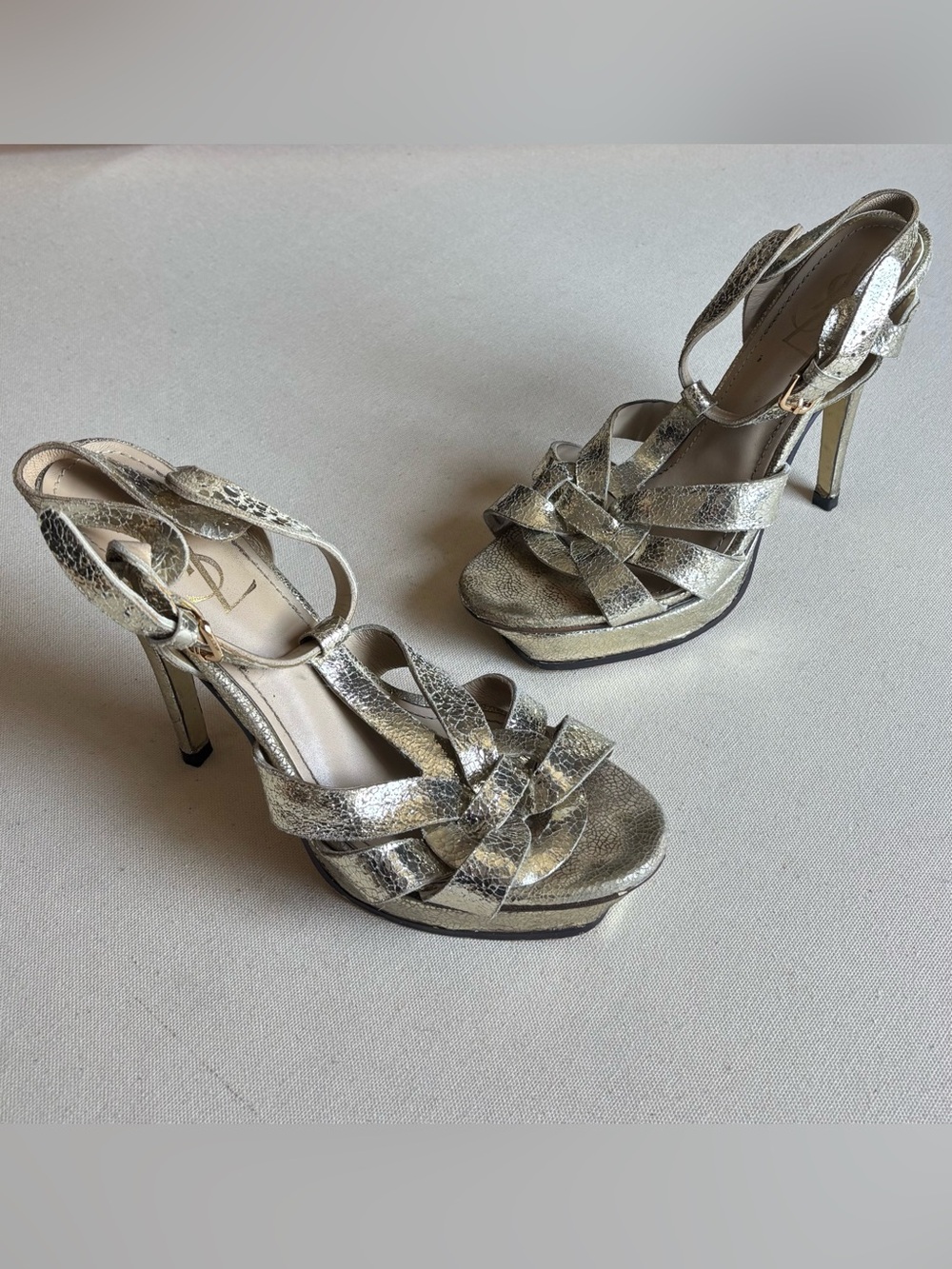 Yves Saint Laurent Metallic Gold Tribute Platform Sandals Sz 41